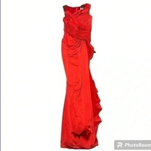 TADASHI SHOJI red rushed maxi dress with shoulder embellishment size S